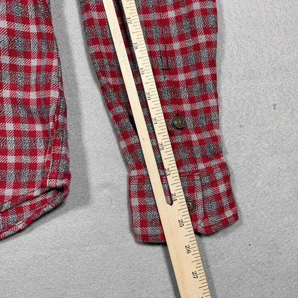 True Religion Flannel Shirt Men Small Regular Fit‎ Red Gray Plaid Plaid Outdoor